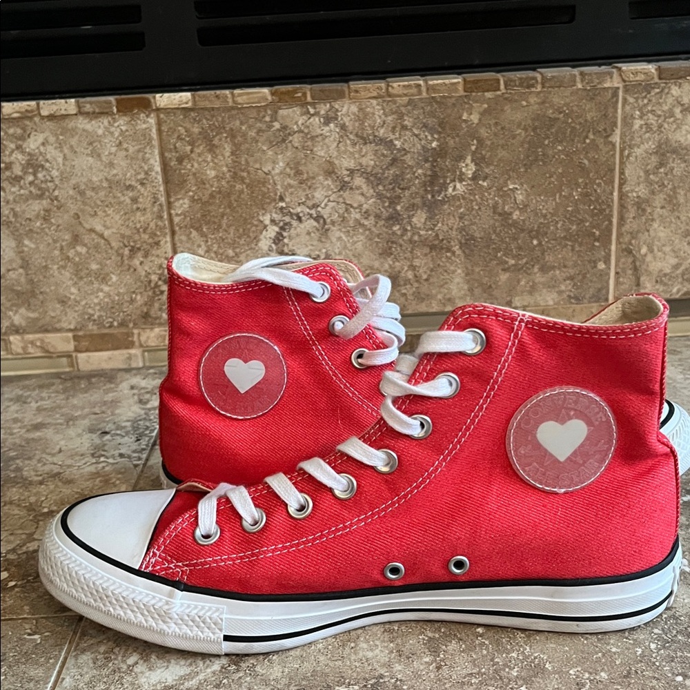 Converse Chuck Taylor All Star Red High-Top Sneakers with Heart Detail - Picture 1 of 8